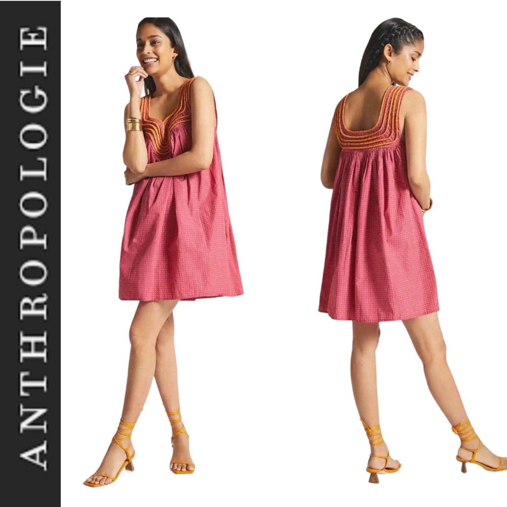 NWT Anthropologie Let Me Be Swing Tunic Mini Dress pink/yellow xxs
